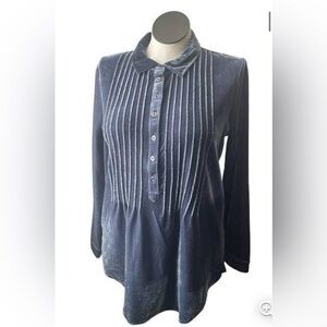 Coldwater Creek Smoke Navy Blue Pintuck Bal-Collar Top Long Sleeve Tunic Sz PM
